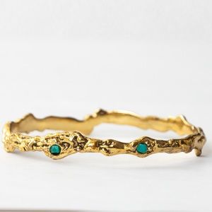 Retro antique look brass twig style bangle bracelet with turquoise pieces QVC